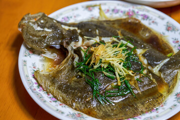 A delicious Chinese dish, steamed turbot