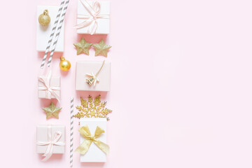 Christmas gift. gift box,zero waste, eco friendly hand made box packaging gifts in kraft paper table, eco christmas holiday concept, Christmas gift wrapping,eco decor banner