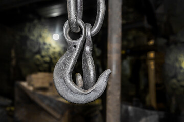 Lifting mechanism iron chain with hook equipment heavy crane at factory
