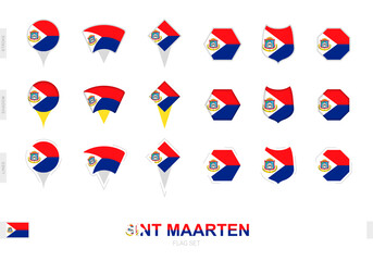Fototapeta premium Collection of the Sint Maarten flag in different shapes and with three different effects.