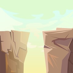Two Rocky mountain gorge. Stone rocky landscape. High peaks and cliffs. Sky with clouds. Illustration vector © Ирина Мордвинкина