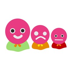 three half body characters with different facial expressions