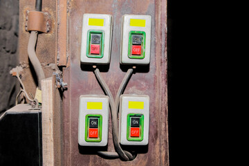 Start buttons control panel of old electrical box