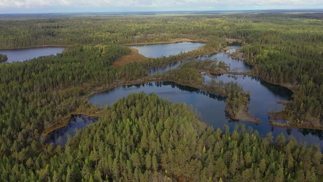 Uksinskaya Ozovaya ridge or Uksinsky oz with Lake, a natural monument to glacial landscapes in Karelia, top view 