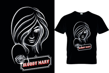 Bloody mary horror typography girl t-shirt design