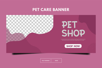 modern pet shop horizontal lbanner, Pet care social media post Template or web banner template with space for photo. Pet care service promotional banner ads design
