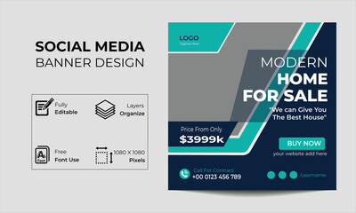 Real estate house property square web Banner Template design.