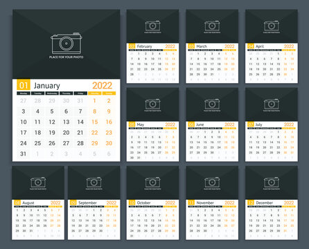2022 Calendar template, week starts on Monday, a3 size, place for your photo