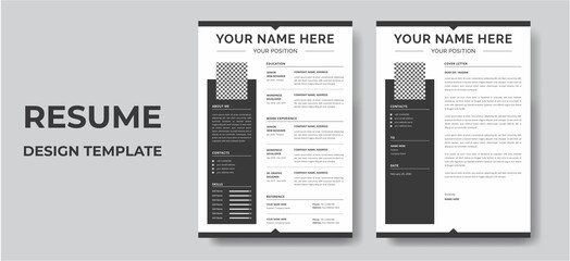 Clean Modern Resume and Cover Letter Layout Vector Template for Business Job Applications, Minimalist resume cv template, Resume design template, cv design, multipurpose resume design - obrazy, fototapety, plakaty