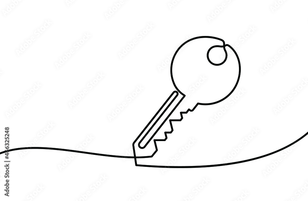 Poster key line background. one continuous line drawing of key. vector illustration. key line icon.