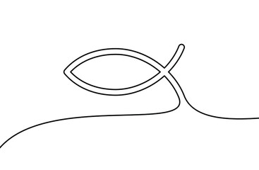 Christian fish line background. One continuous line drawing of religious fish. Vector illustration. Christian religion symbol