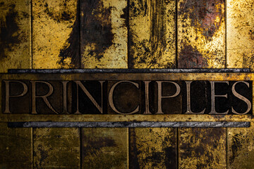 Principles text on textured grunge copper and vintage gold background