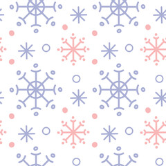 Winter seamless pattern. Big snowflakes on a light background. Suitable for cards, Christmas cards, invitations, greetings, paper and others.  