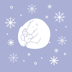 Winter vector illustration. A bear with a bear cub. Suitable for cards, Christmas cards, invitations, greetings and others