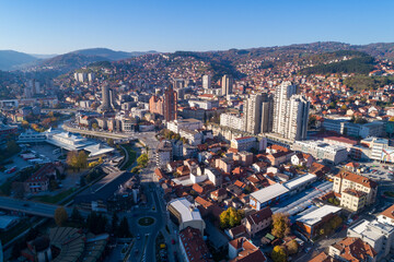 Obraz premium Uzice, Aerial view panorama of City in Serbia