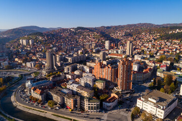 Uzice, Aerial view panorama of City in Serbia