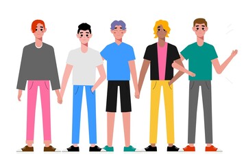 Multiethnic gay are proud to be. Young homosexuals gay couple love each other. Element lgbt and gay parade, protest. Vector illustration with lgbt man