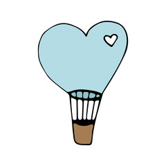 Color cute doodle vector air balloon. Hand drawn clipart