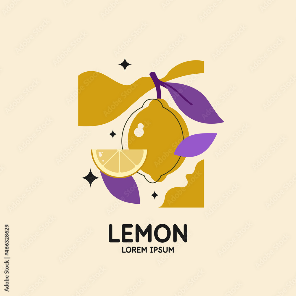 Poster vector graphics in a minimalistic fashionable style with geometric elements.. illustration of a lemo