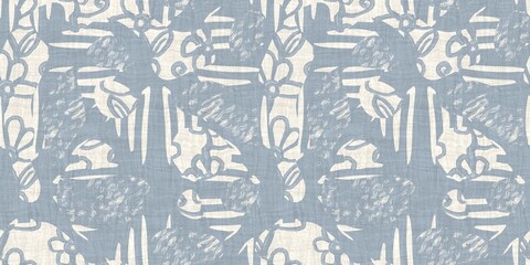 Seamless two tone hand drawn brushed effect pattern border swatch. High quality illustration. Collage of minimal drawings arranged in a seamless pattern with fabric texture overlay. Rough scribble.