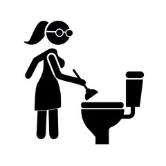 Stylish woman cleaning the toilet