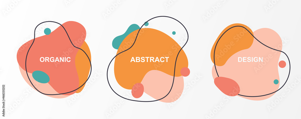 Poster set of abstract stickers. minimalistic posters with lines, irregular shapes and space for text. temp