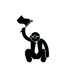 Racing flag in hand umpire. Checkered flag, illustration flat design. Sport competitions. Referee signal. Start and finish.