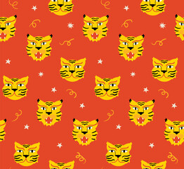 Holiday seamless vector pattern with tigers