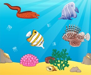 Fish in the ocean. Picture, illustration for the book