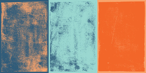 Letterpress ink textures. Set of 3 Rough, eroded lino print textures taken from high resolution scans. Compound path and paths optimised. - obrazy, fototapety, plakaty