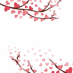 Blooming sakura twig on a white background. Vector illustration. Valentine's Day illustration. A twig of hearts.