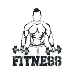 Gym Fitness Man With Dumbbells' Hardcore Fitness man Isolated Vector Silhouette Image
