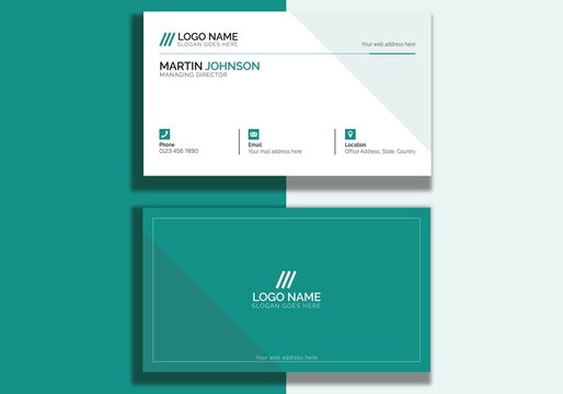 Horizontal white and sky blue abstract shapes business card