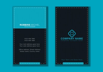 Vertical sky blue and dark blue creative abstract shapes with texture business card