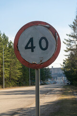 Road sign speed limit 40 kilometers per hour.