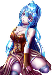 Sexy manga anime girl with big breasts and long hair in a corset sitting texture sticker