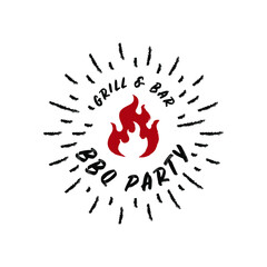 BBQ Grill, Barbeque, Barbecue with Fire Logo Template
