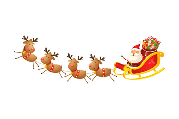 Cute and happy Santa sleigh with gifts celebrate Christmas holidays - vector illustration isolated