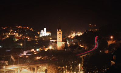 Obraz premium Night scenery of church St. Nikola in Krapina city, Croatia, county hrvatsko zagorje 