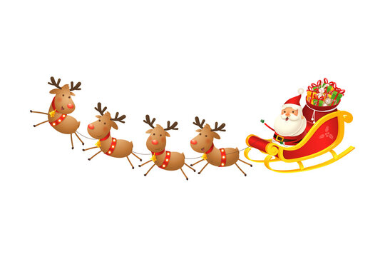 Cute and happy Santa sleigh with gifts celebrate Christmas holidays - vector illustration isolated