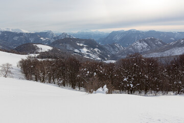 Fototapeta na wymiar View of landscape in val cavargna during winter trekking