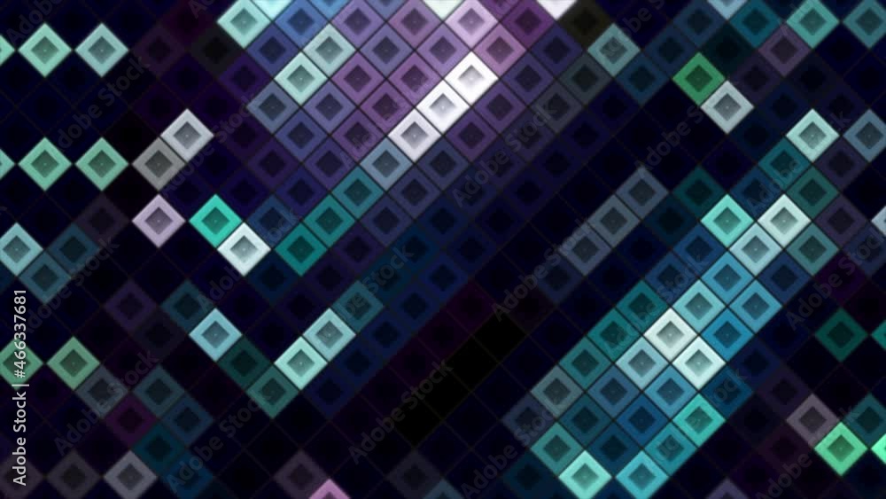 Poster moving tetris squares. motion. electronic field with moving colored squares. colorful neon squares m