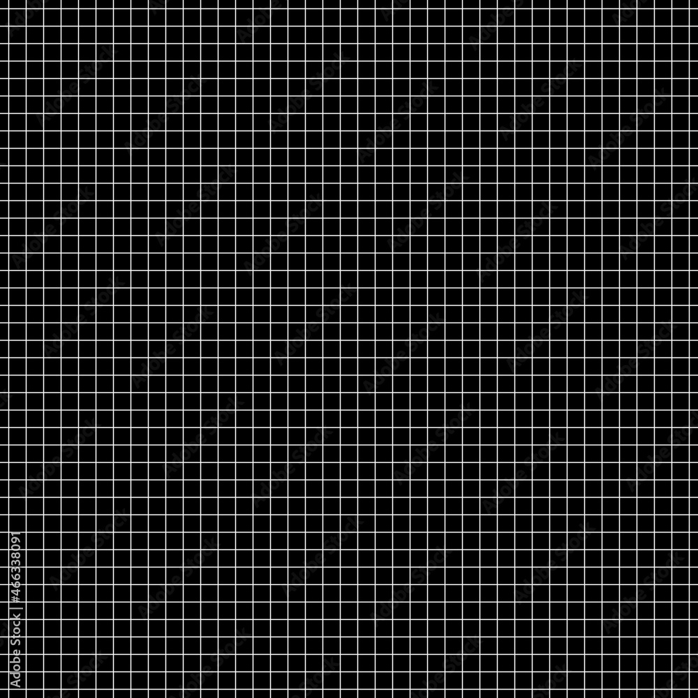 Poster White color outline and black background. Vector with checkered mesh. Simple grid seamless squares or cells.