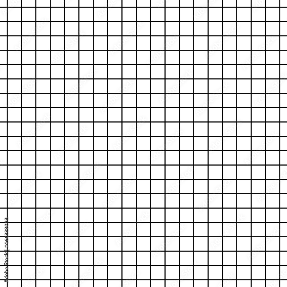 Poster Black color outline and white background. Vector with checkered mesh. Simple grid seamless squares or cells.