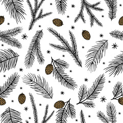 Holiday Seamless Pattern with Christmas forest branches.