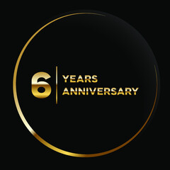 6 years anniversary, vector design for anniversary celebration with gold color on black background, simple and luxury design. logo vector template