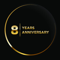 8 years anniversary, vector design for anniversary celebration with gold color on black background, simple and luxury design. logo vector template