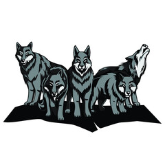 wolf pack graphic vector illustration