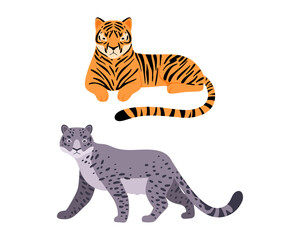 Felid or Wild Cat as Carnivore Animal with Tiger and Oncilla Vector Set