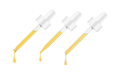 Pipette mockup for dropper bottle isolated on white background. Vector illustration. Front view. Сan be used for cosmetic, medical and other needs. EPS10.